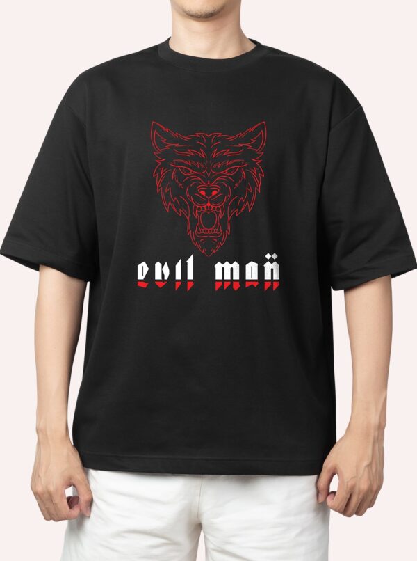 Evil Lion Black Oversized T-Shirt Printed