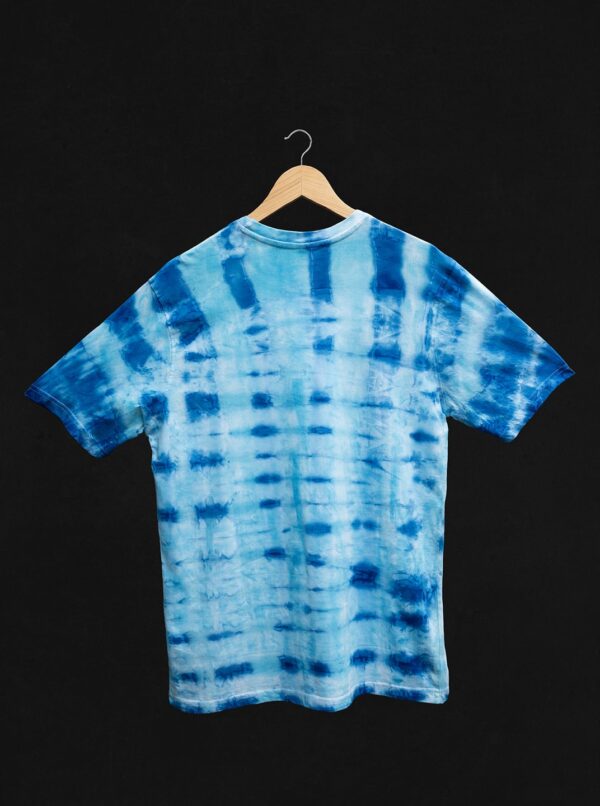 Blue White Tie Dye Texture Round Neck T-Shirt For Men Back