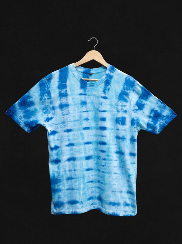 Blue White Tie Dye Texture Round Neck T-Shirt For Men