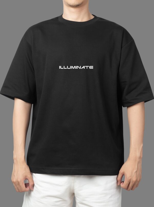 Illuminate Text Graphic Printed Black Oversized T-Shirt For Men'S