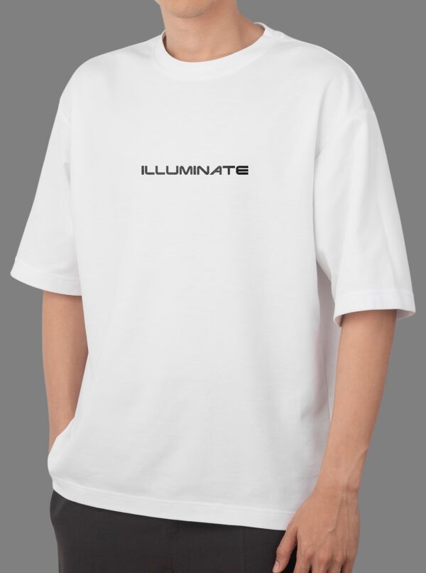Illuminate Text Graphic Printed White Oversized T-Shirt For Men'S