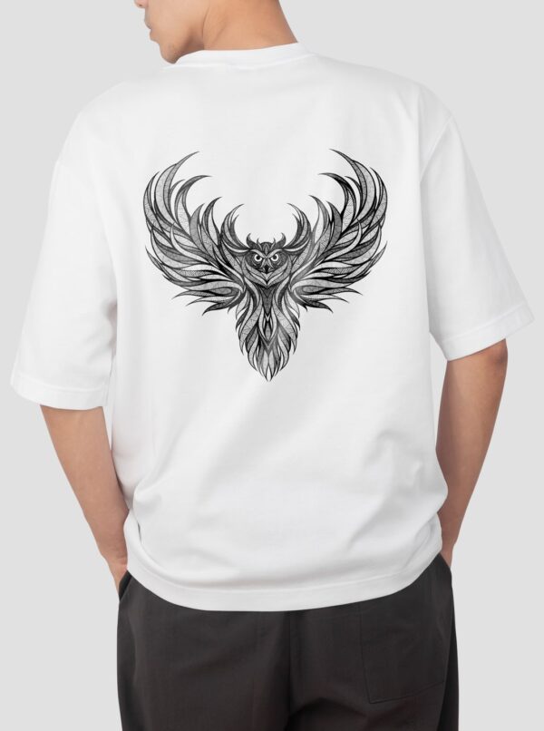 Owl Wings Graphic Printed Oversized White T-Shirt