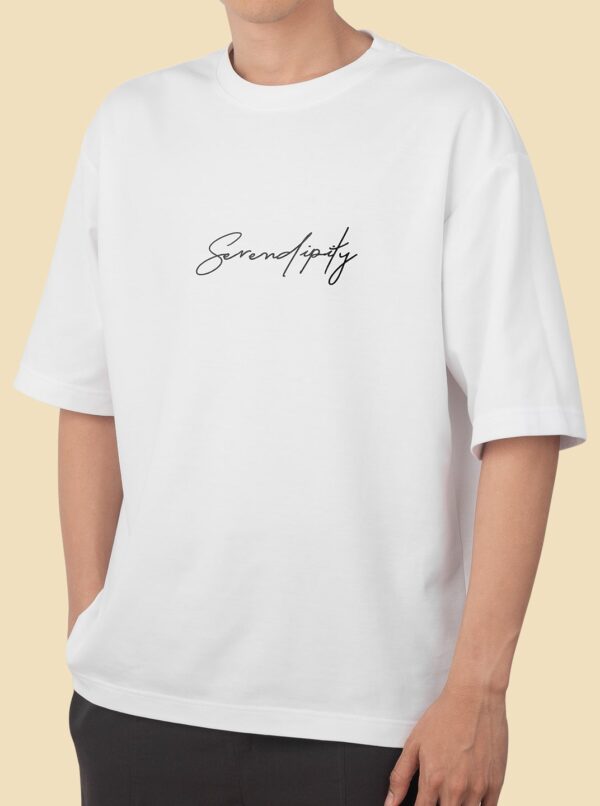Serendipity Text Printed Oversized White T-Shirt Mens