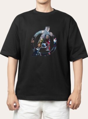 The Avengers Logo in Black T-Shirt Front Side