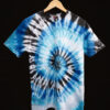 Spiral Tie Dye Sky Blue Black White Colour Cotton T-Shirt front design
