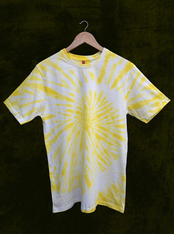 Spiral Tie Dye Yellow White Colour Cotton T-Shirt Front Design