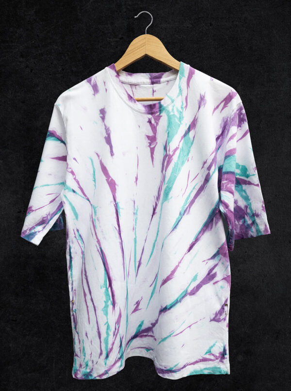 Cotton White, Lavender And Sky Tie-Dye T-Shirt For Men