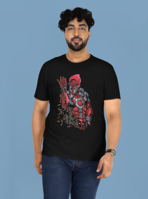 Men's Black Deadpool Graphic Printed Round Neck T-Shirt - Superhero Design