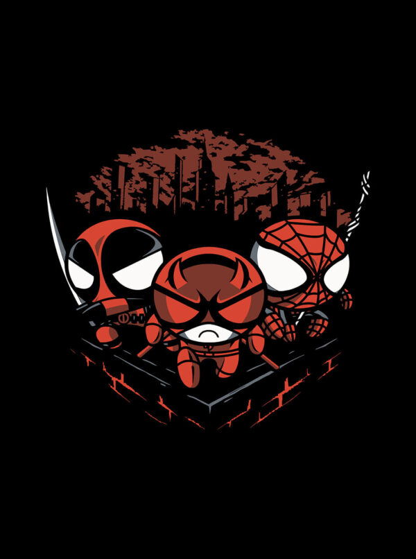 Spiderman, Deadpool & Daredevil T Shirt – Chibi Marvel Heroes Tee