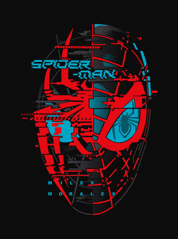 Miles Morales T-Shirt – Neon Grid Spider Face Tee