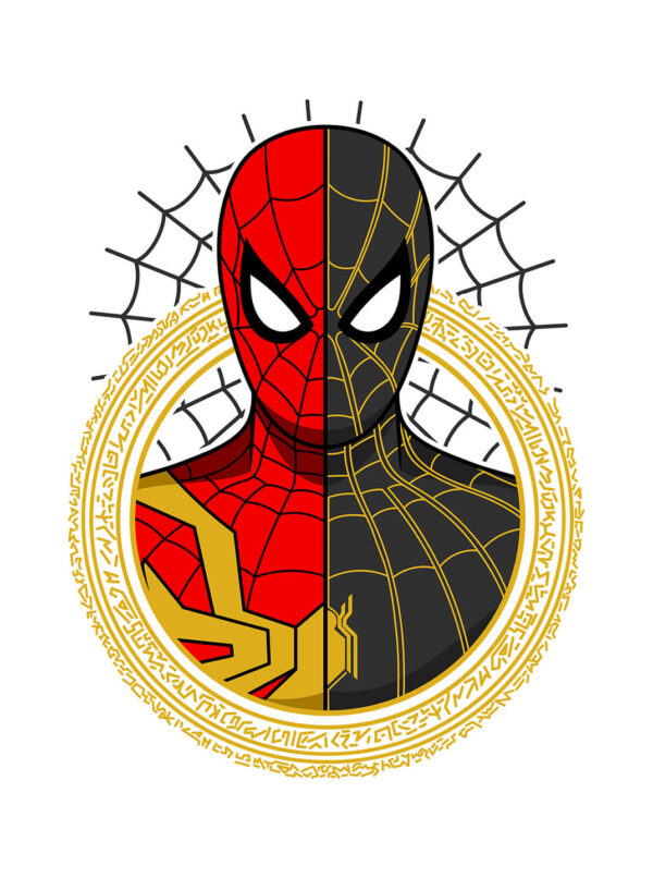 Split Suit Spider-Man T-Shirt – Iron Spider x Black & Gold Suit Design