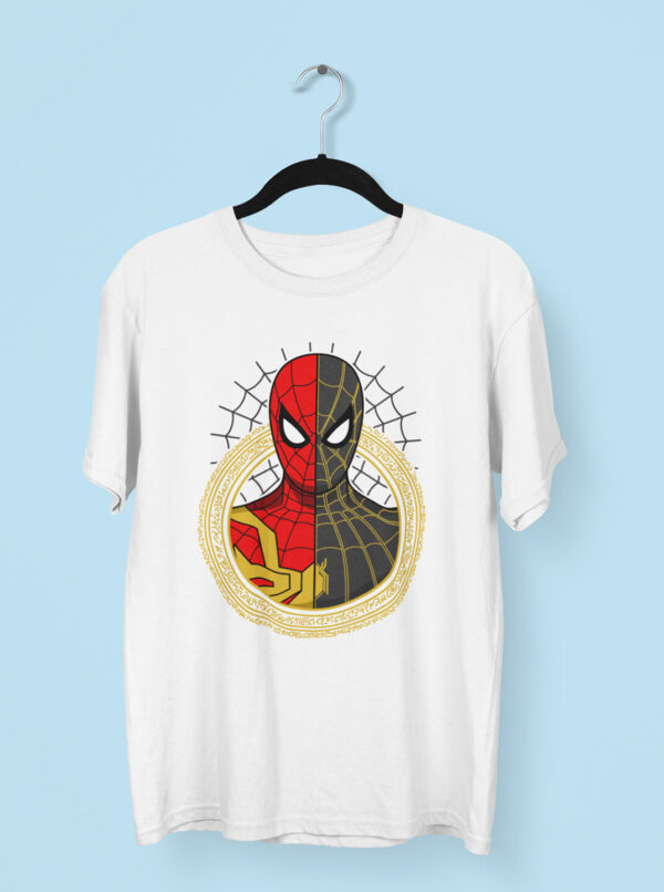 Split Suit Spider-Man T-Shirt – Iron Spider x Black & Gold Suit Design