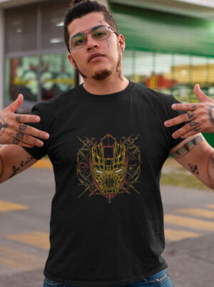 Tony Stark T-Shirt – Geometric Iron Man Helmet Design