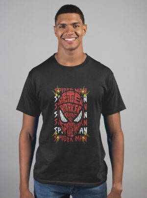 Bold Typography SpiderMan Face Shirt – Comic Vibe Tee