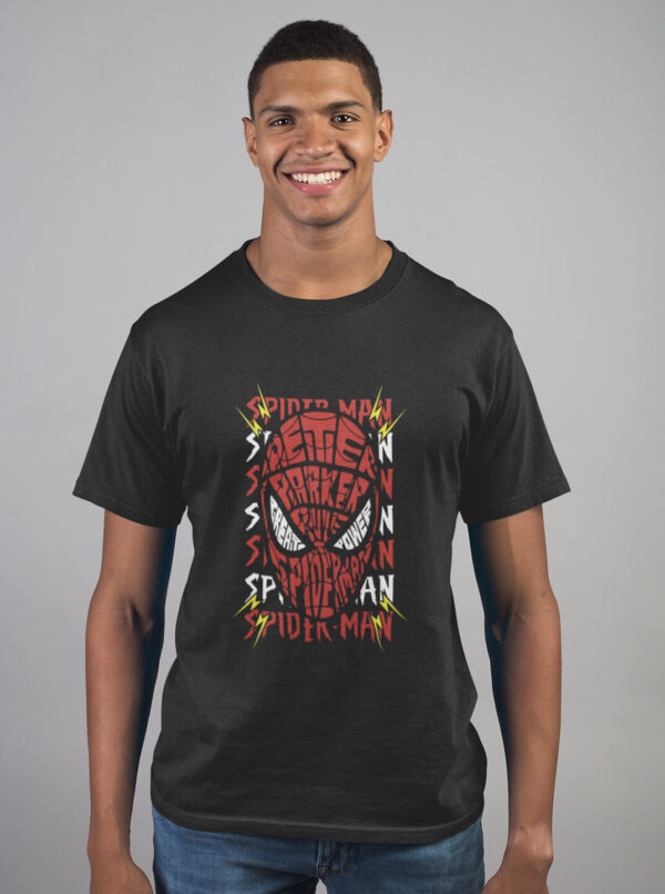 Bold Typography SpiderMan Face Shirt – Comic Vibe Tee