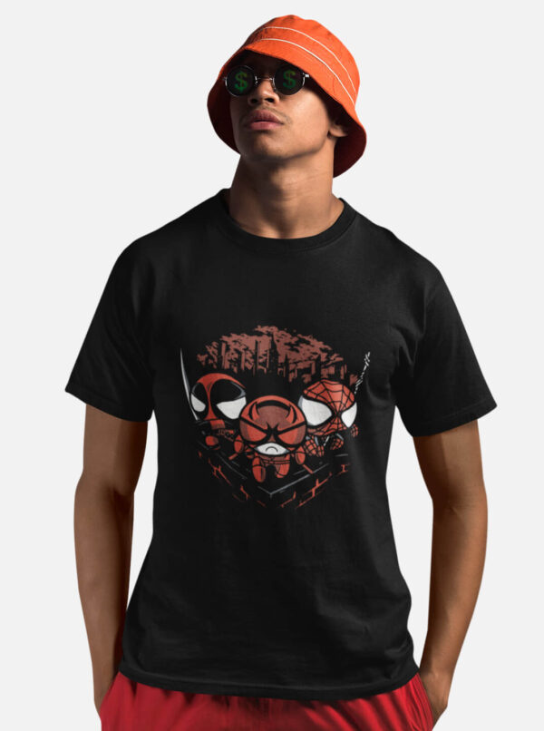 Spiderman, Deadpool & Daredevil T Shirt – Chibi Marvel Heroes Tee