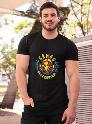 Samus Pest Control T-Shirt – Retro Gaming Sci-Fi Tee