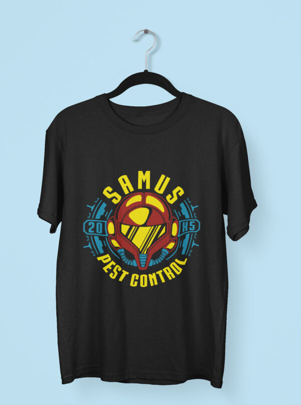 Samus Pest Control T-Shirt – Retro Gaming Sci-Fi Tee