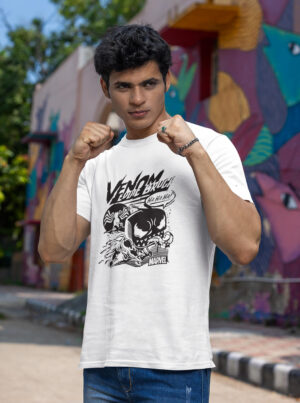 Venom Eddie Brock T Shirt – Monochrome Comic Style Marvel Tee