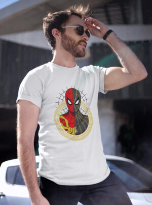 Split Suit Spider-Man T-Shirt – Iron Spider x Black & Gold Suit Design