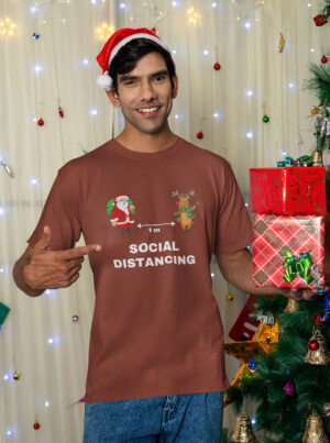 Social Distancing Christmas T-Shirt – Funny Santa & Reindeer Holiday Tee