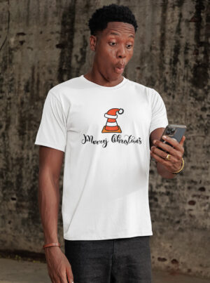 White Cotton Merry Christmas Graphic T-Shirt for Men