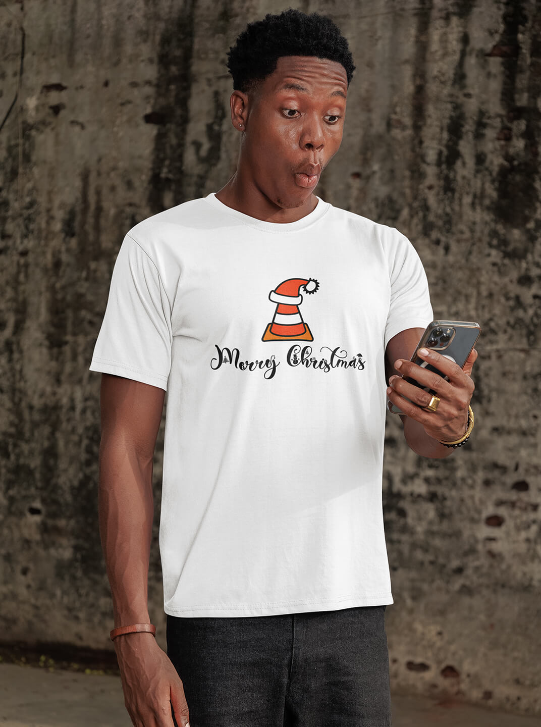 White Cotton Merry Christmas Graphic T-Shirt for Men - FlyyDok White Cotton Merry Christmas Graphic T-Shirt for Men