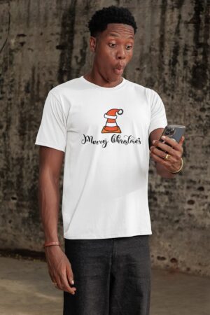 White Cotton Merry Christmas Graphic T-Shirt for Men