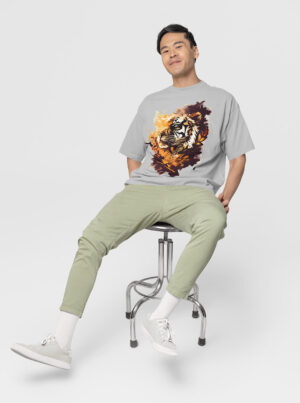 Tiger print grey t shirt for men with bold graphic design