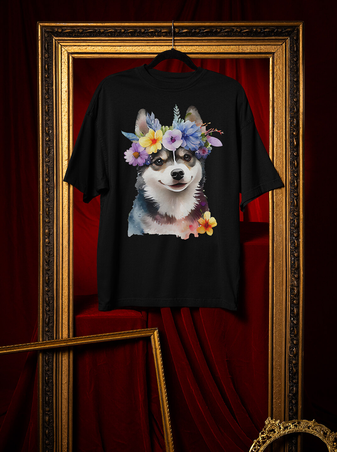 Dog Lover T Shirt with Floral Husky Design – Premium Cotton Tee - FlyyDok Dog Lover T Shirt with Floral Husky Design – Premium Cotton Tee - Image 2