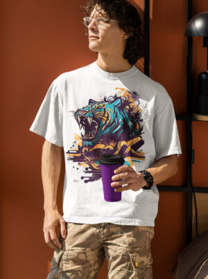Tiger Face Print Shirt for Men – Bold Graphic Streetwear Tee