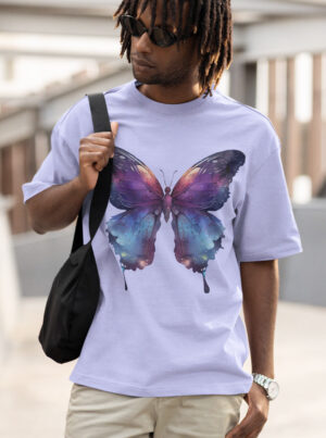 butterfly print t shirt design with watercolor galaxy wings artwork